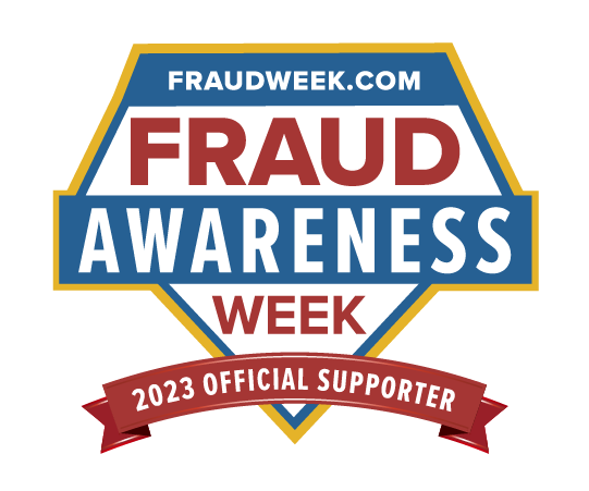 Image of a support badge offered to official supporters of Fraud Week